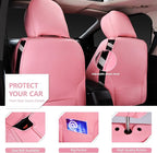 CAR PASS Pink Nappa Leather Car Seat Covers for Full Seats, Bling Diamond Waterproof Seat Protectior Universal Fit Auto SUV S