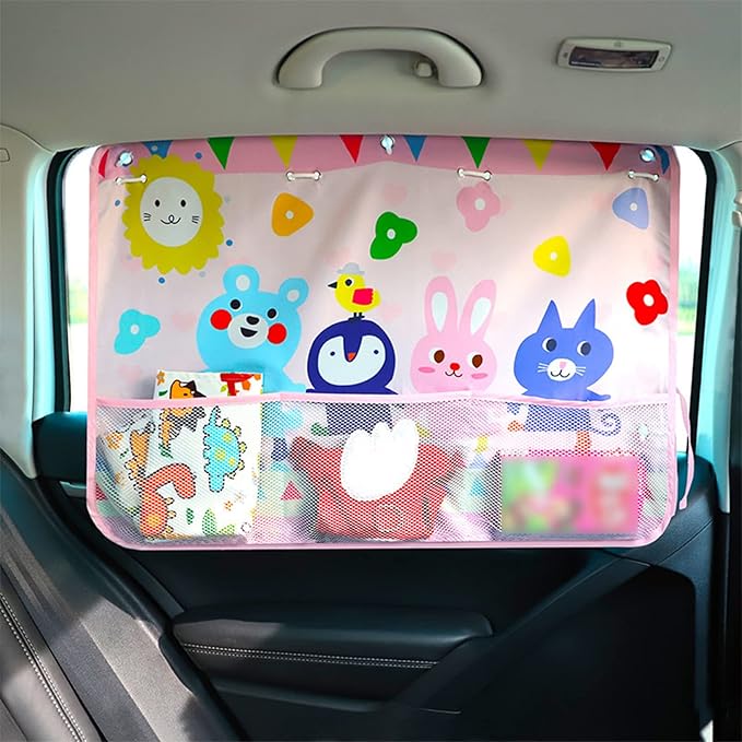 Car Sun Shade for Baby Kids Children 2 Pack Car Side Window Curtain Protector Protects from Sun Glare Heat Blocks UV Rays Glare Car Interior Sun Blocker Blind (Pinkfruit)