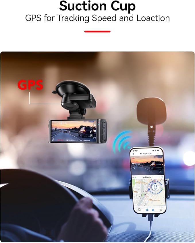 REDTIGER Suction Mount for F7N Series Dash Cam,Built-in GPS Module,Easy Install,180° Rotatable,Includes Adhesive Pads and Electrostatic Stickers