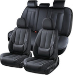 Coverado Seat Covers Full Set, Black Seat Covers for Cars 5 Seats, Car Seat Protector, Waterproof Nappa Leather Car Seat Cush
