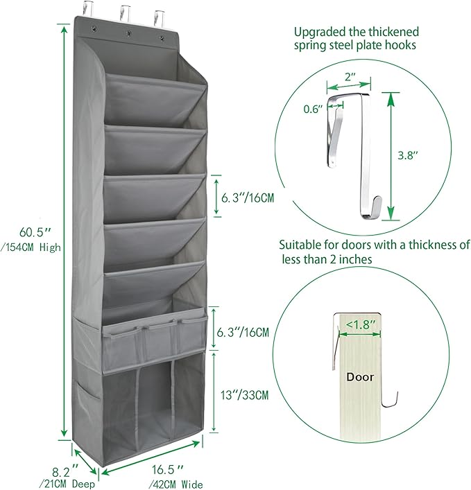 3in1 Over The Door Shoe Organizer with 5 Slanted Compartments,Removable Storage Bin & Transparent Pockets,Thickened Waterproo