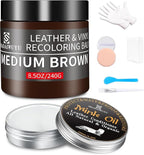 SHADAIWUYU 8.5oz Leather Recoloring Balm with 100ml Mink Oil,Medium Brown Leather Repair kit for Furniture and Car Interior,L