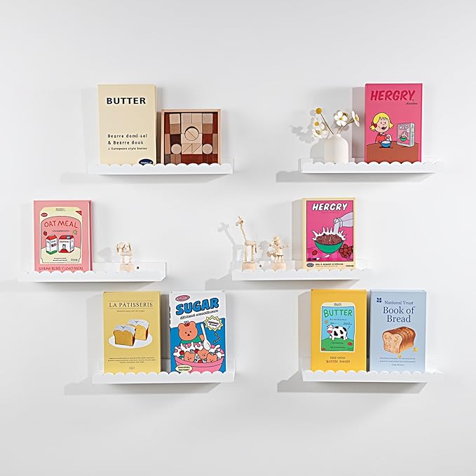 NEXHOME RPO Pine Wood Floating Shelves for Wall, 6-Pack 15.7 Inch Kids Nursery Book Shelves, Multi-Scene Wall Decor Solid Sto