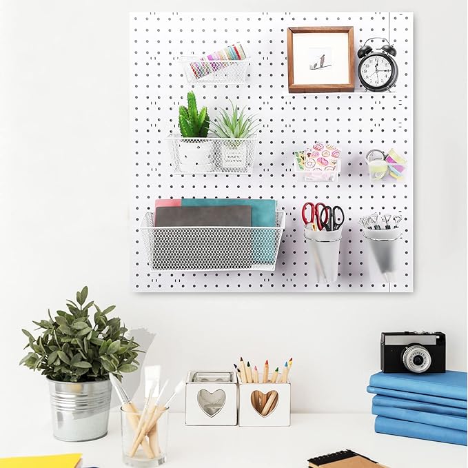 Sieral 30 Pcs Pegboard Organizer Accessories Kit Includes Peg Board Shelving Storage Basket Organizer Bins Hooks Loops Cup wi