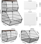 Wawocs 2 Tier Stackable Wall Mounted Hanging Basket, Fruit Basket for Kitchen Counter, Storage Bin with Wood Lid, Onion Stora