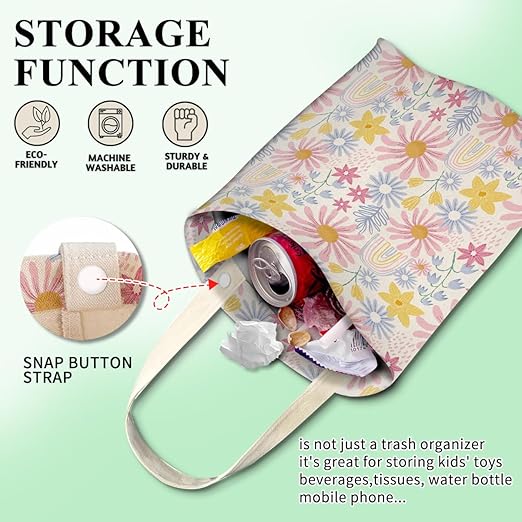 Car Trash Can, Cute Car Trash Bag, Hanging Car Organizer and Storage Bag, Trash Bin for Car Accessories, Vehicle, Travelling, Camping Cute Spring Flower
