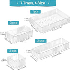 Vtopmart 7 PCS Clear Drawer Organizers Bins, 4-Size Stackable Makeup and Vanity Drawer Organizer Trays, Acrylic Bathroom Draw