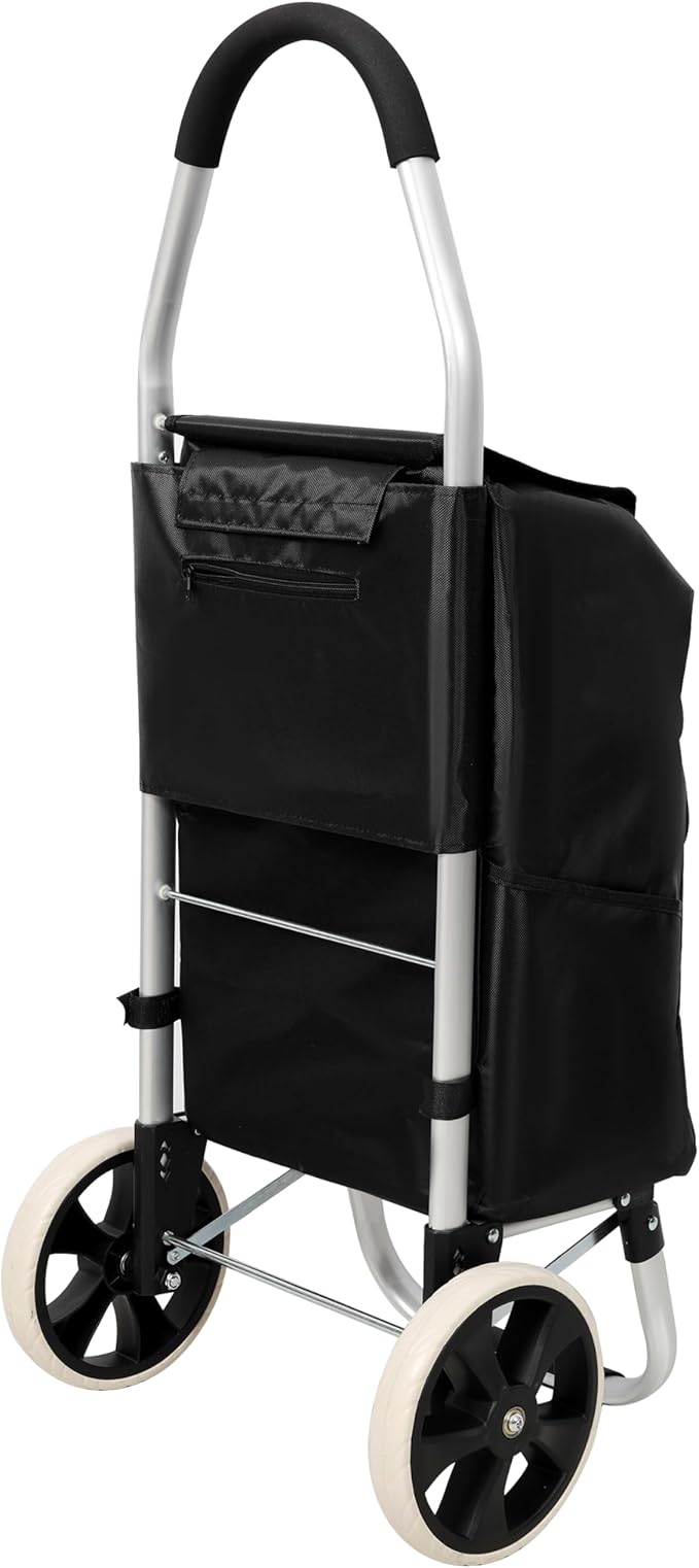 【LuckyNote】 Shopping Trolley with Wheels,Trolley Black Foldable Shopping Cart,Removable Shopping Oxford Waterproof Bag (Black)