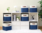 FinishingBo Cube Storage Baskets 6 Pack, 11x11 inch Cube Storage Bins with Leather Handles for Shelf Closet (White/ Blue)