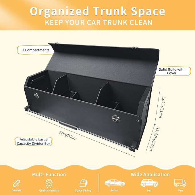 Trunk Organizer for SUV, Collapsible Leather Trunk Organizer for Car with Lid Car Storage for Sedans, Truck, Van, Jeep (Black,