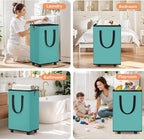 SpaceTrove Laundry Basket with Wheels, Collapsible Laundry Baskets, Laundry Hamper with Handles Detachable Wheels, Rolling La