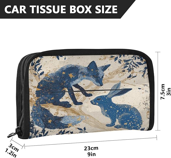 Car Tissue Holder Car Visor Organizer Tissue Box Holder for Car Sun Visor Organizer with Car Vehicle Accessories Essentials Interior for Women Men Starry Night Fox Bunny Beige