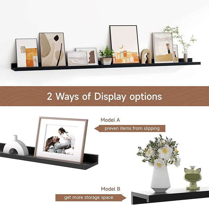 Floating Picture Ledge Shelves for Wall Set of 2, 55 Inches Picture Shelf with Ledge, Nursery Book Shelf for Toys Storage Kid