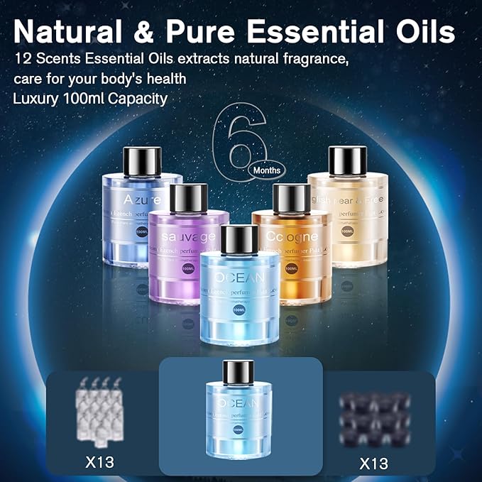 Smart Car Air Freshener, Car Air Freshener Diffuser with 100ml Perfume, Long Lasting Lasts 6 Months, RGB Music Syncing Light,