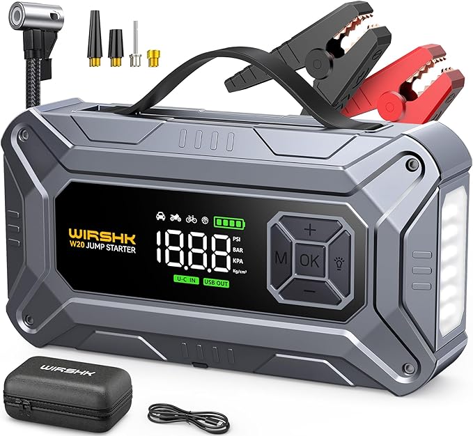 Jump Starter with Air Compressor, 8000A 160PSI Car Jump Starter (8.0 Gas/10.0L Diesel), 12V Battery Jump Starters, Portable