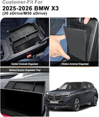 ECOZEN 2026 BMW X3 Center Console Organizer Set - 3 Pcs Center Console Organizer + Hidden Organizer Box + Behind Screen Organizer Tray For 2025-2026 BMW X3 30 xDrive/M50 xDrive Accessories