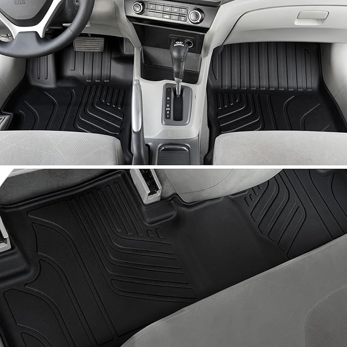 Floor Mats for Honda Civic Sedan 2012-2015, All Weather Floor Mats Trunk Cargo Liner and Door Sill Guards Accessories, Full Coverage Set (Not fit Coupe or Hybrid Models)