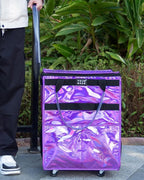 Reusable Grocery Bag On Wheels (Medium, Glitter Purple), Shopping Trolley, Rolling Tote with 8 Pockets and Zipper Cover, Foldable, Heavy Duty Handles, Carries Up to 66 LBS