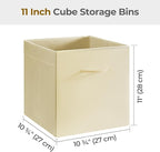 StorageWorks Beige Storage Cubes, 11 Inch Cube Storage Bins with Handle, Cube Storage Organizer Bins for Shelves and Closet, 