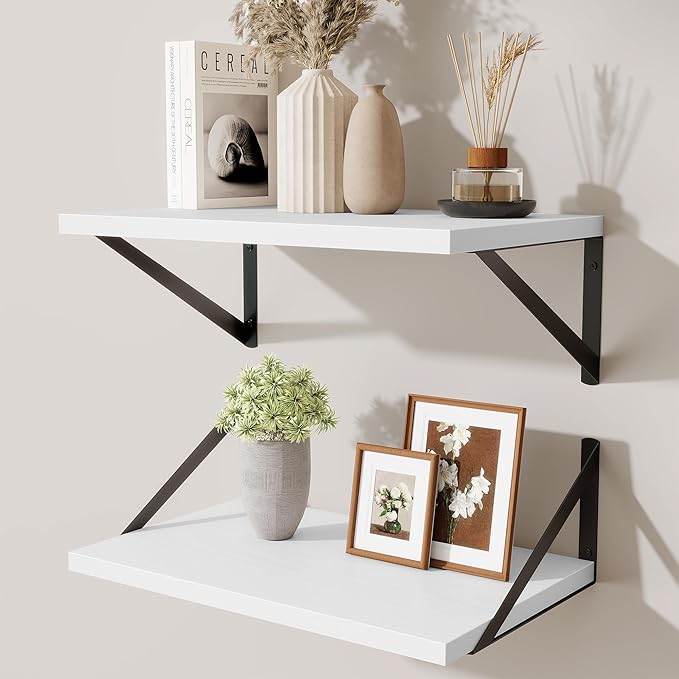 Floating Shelves for Wall,18" Wall Mounted Shelves Set of 2,Wood Floating Shelf with Bracket,Sturdy Metal Bracket Bookshelves