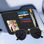 Visor Organizer, Black Sunglass Holder For Car, Sunvisor Organizers with Multiple Pockets and Picture Frame, Essential Car Interior Accessories for Women and Men