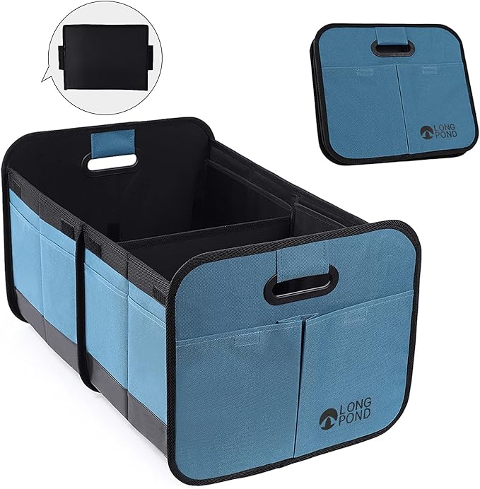 Long Pond Car Trunk Organizer, Storage for SUVs or Sedans, Foldable Cargo Containers with 9 Pockets and Reinforced Handles,