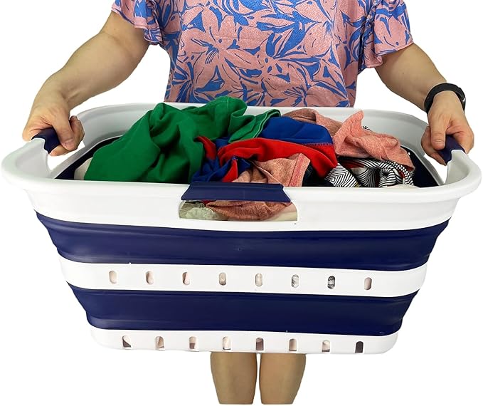 SAMMART 42L (11 gallon) Collapsible Plastic Laundry Basket - Foldable Pop Up Storage Container/Organizer - Space Saving Hampe