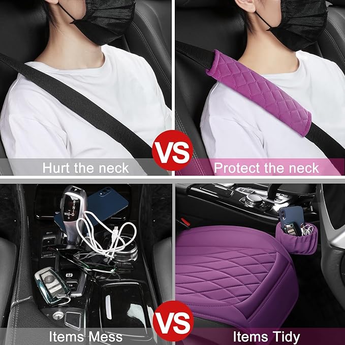 2 Pack Leather Front Car Seat Covers, Universal Sideless Car Seat Protectors with Storage Pocket and Seat Belt Pads, Waterpro