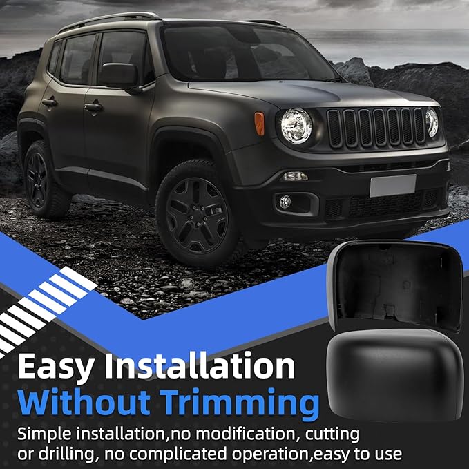 Passenger Side Mirror Cover Replacement for Jeep Renegade 2015 2016 2017 2018 2019 - Right Side Mirror Covers, Rear View Mirrors Cap Accessories Without Lamp, Textured