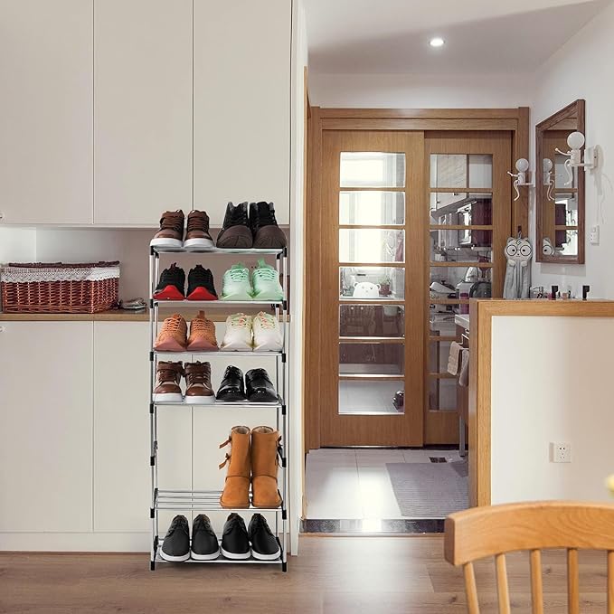 4-Tier Stackable Small Shoe Rack, Lightweight Shoe Shelf Storage Organizer for Entryway, Hallway and Closet(Black)