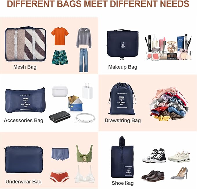 8 Set Compression Packing Cubes for Travel Essentials,Suitcase Organizer Bags, Carry-On Luggage Accessories with Laundry & To