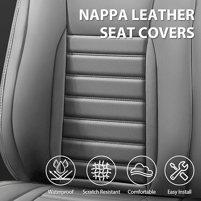 CAR PASS Nappa Leather Car Seat Covers Front Seats, Luxury Seat Protector for Cars, Waterproof Anti-Slip Seat Cushion Airbag 
