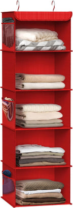 Simple Houseware 5 Shelf Hanging Closet Organizer, Red