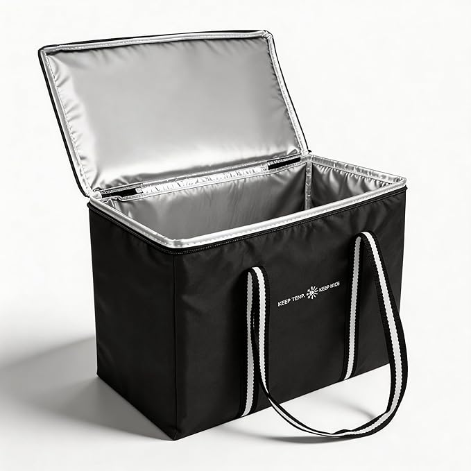Insulated Food Delivery Bag, Large Durable Reusable Shopping Grocery Bag with Zipper – Foldable Thermal Cooler Bag for Hot & Cold Food, Pizza Delivery & Catering
