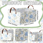 Boao 3 Pcs Blue Hydrangea Bow Storage Bin Flowers Collapsible Large Storage Baskets for Gifts Canvas Laundry Basket Foldable 