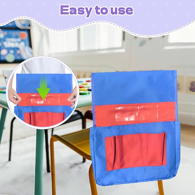 Chair Pockets for Classroom 12 Pack 15 x 19 Inch Chairback Buddy Pocket Chart Seat Back Organizer Student Storage with Lable Slot for Classroom Kindergarten School Home (Blue-Red)