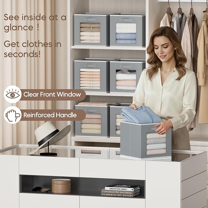 Homsorout Foldable Storage Cubes - Cubby Storage Organizer with Window, Decorative Baskets for Organizing, Fabric Bins for Cl