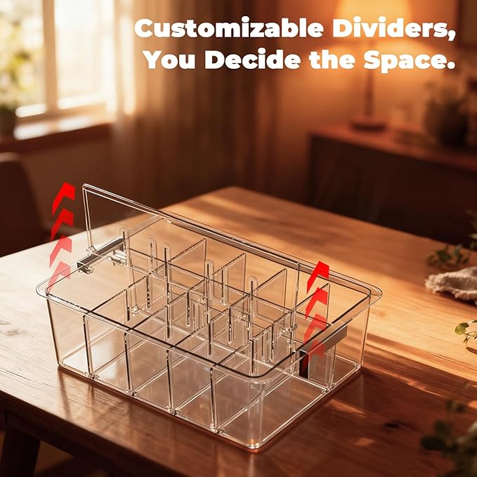 Socks Bra Underwear Drawer Organizer for Closet, 2 PCS Plastic Storage Box with 15 Removable Compartments and Lid, Clear Dres