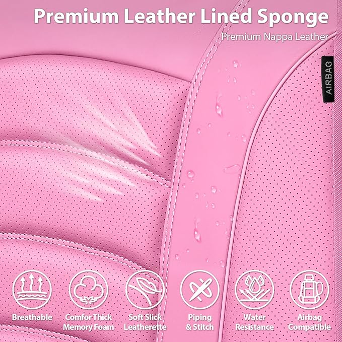 CAR PASS 3D Foam PU Leather Pink Car Seat Covers, Universal Seat Covers Front 2 for Trucks SUV Sedan Automotive Seat Covers A