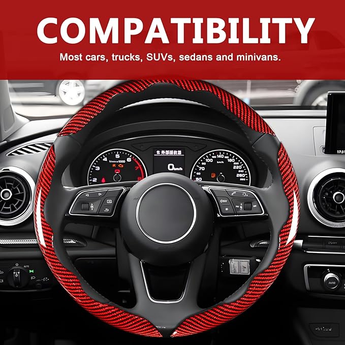 3pcs Universal Carbon Fiber Steering Wheel Cover - Anti-Slip & Segmented Design, Universal 99% Durable Steering Wheel Protect