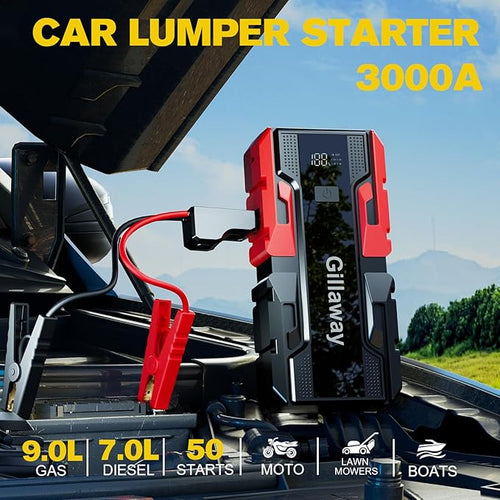 001B 3000A Car Jump Starter Battery Pack (Up to 9.0L Gas and 7.0L Diesel Engine), 12V Car Charger Jump Starter Portable