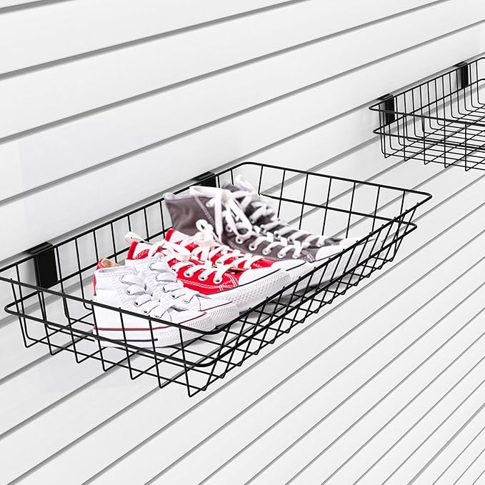 2 Pack Extra Large Slatwall Baskets, 24" x 12" x 4" Slatwall Panel Hanging Wire Basket for PVC Slatwall Ventilated Metal Slat