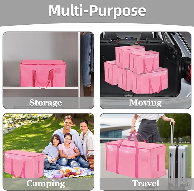 12 Pack-Extra Large Heavy Duty Moving Bags - Waterproof Storage Totes with Handles & Zippers, Foldable for College Dorm, Stor