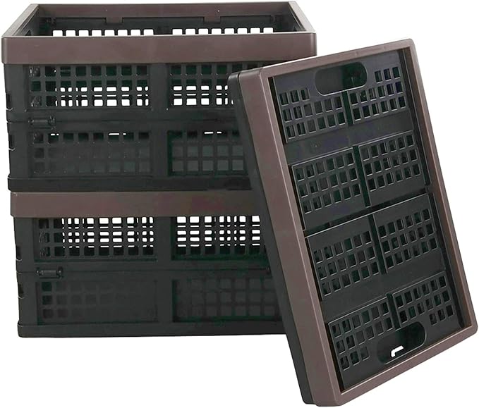 Kekow 15 L Black Plastic Collapsible Storage Basket, Folding Crates Storage, Set of 3