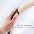 Nappa Leather car Steering Wheel Cover,Carbon Fiber Sports car Interior Non-Slip Ultrathin 15 inches Universal (White)