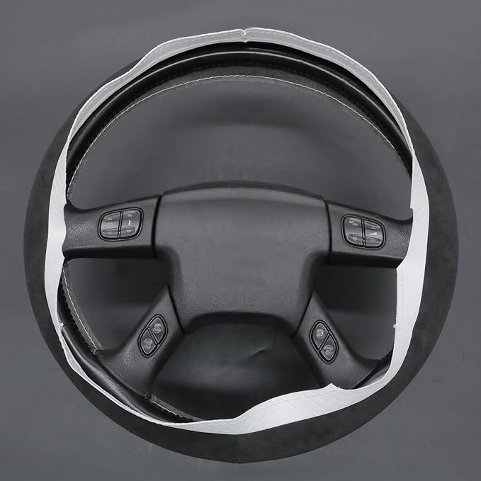 MEWANT Hand Stitch Steering Wheel Cover for Chevy Silverado 1500 2003 9002 Athsuede Embossed Faux Leather Steering Wrap