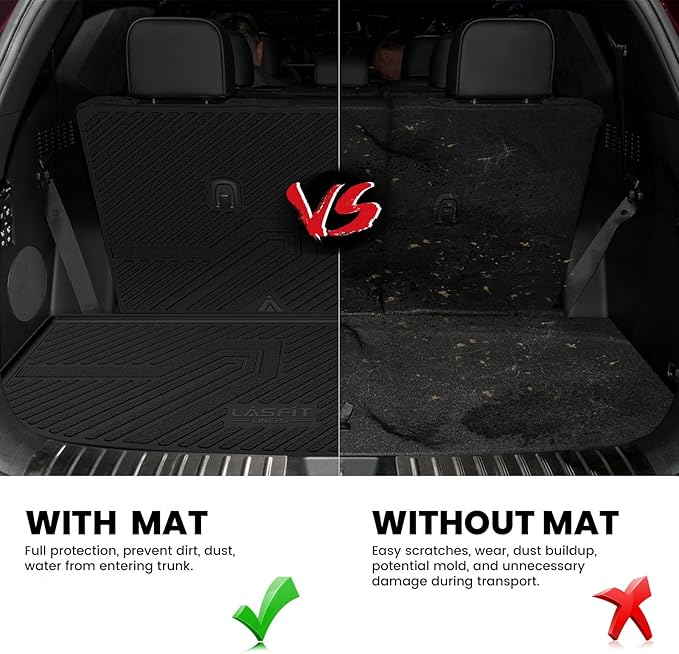 LASFIT Cargo Trunk Mat & Backrest Mats for Hyundai Palisade 2025 2024 2023 2022 2021 2020 All Weather TPE Custom Fit Car Trunk Mats Cargo Liner & Seatback Mats Accessoires, Black