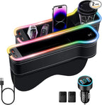 LED Car Seat Gap Filler Organizer Car Gap Filler with 10 Light Music Rhythm Modes USB and Type-C Charger Fit for iPhone Android (2 Pack)