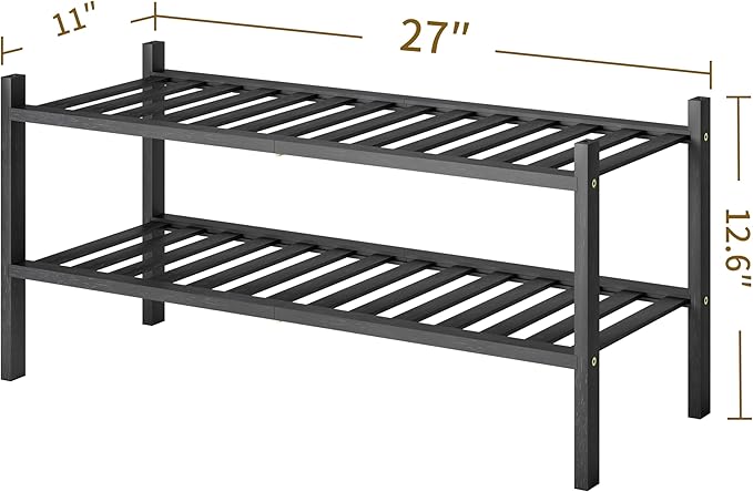 Shoe Rack, 2-Tier Bamboo Stackable Shoe Shelf Storage Organizer, Shoe Stand for Closet, Entryway and Hallway