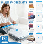 Vacuum Seal Bags for Clothing Travel with Rechargeable Air Pump, 12 Pack of 4 Carry-on Size Space Saver Vacuum Storage Bags, 
